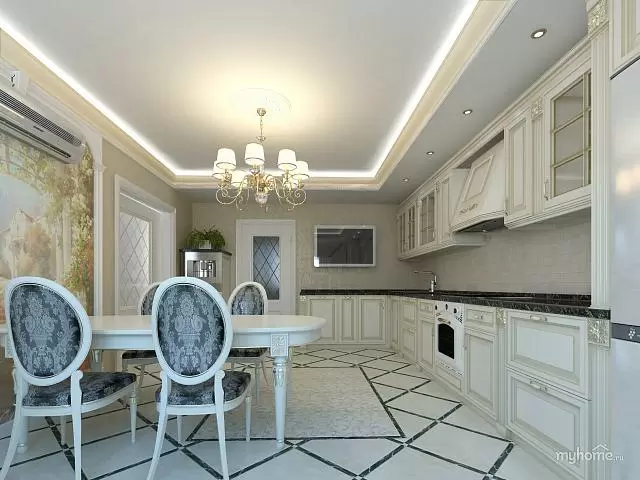 большая кухня с классическим оформлением