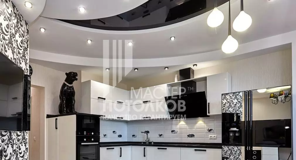 интерьер современной чёрно-белой кухни