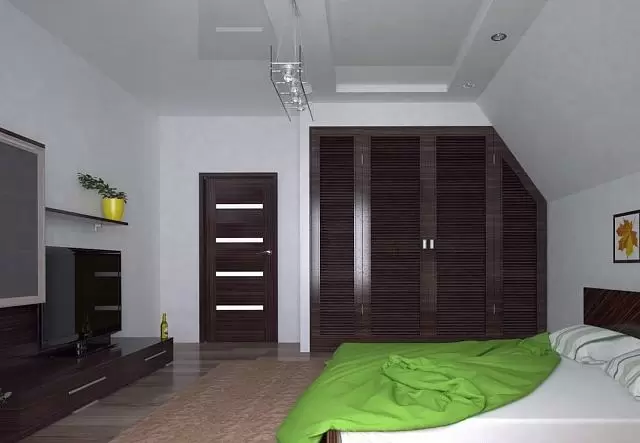 спальня мансарда с натяжным потолком