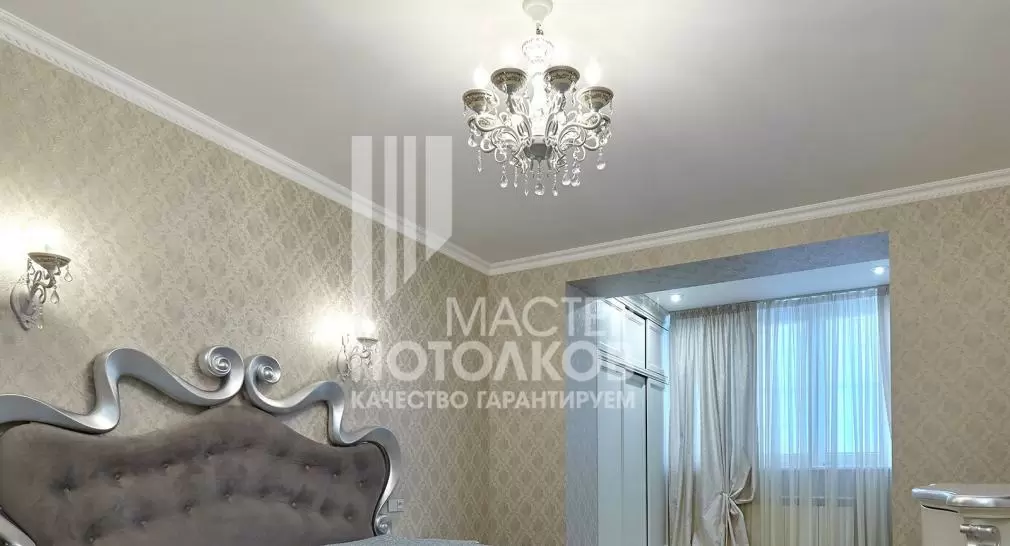 спальня с белым матовым потолоком