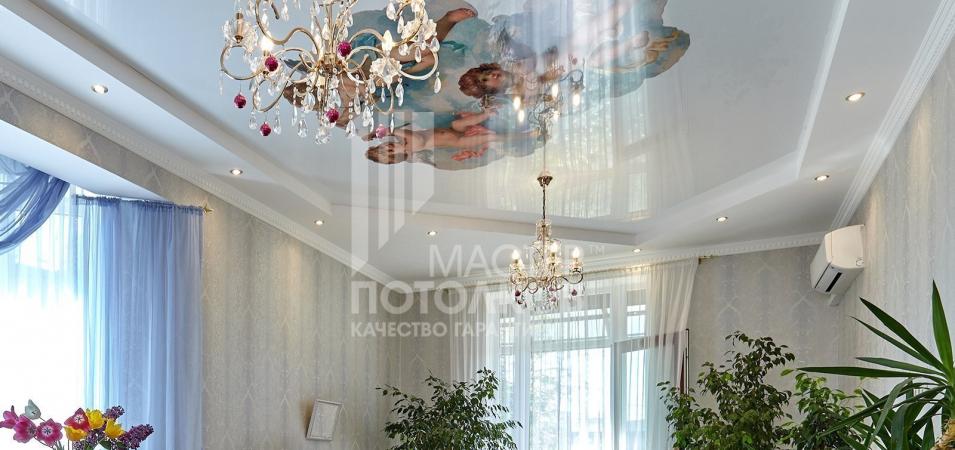 натяжной потолок с фотопечатью ангелочки